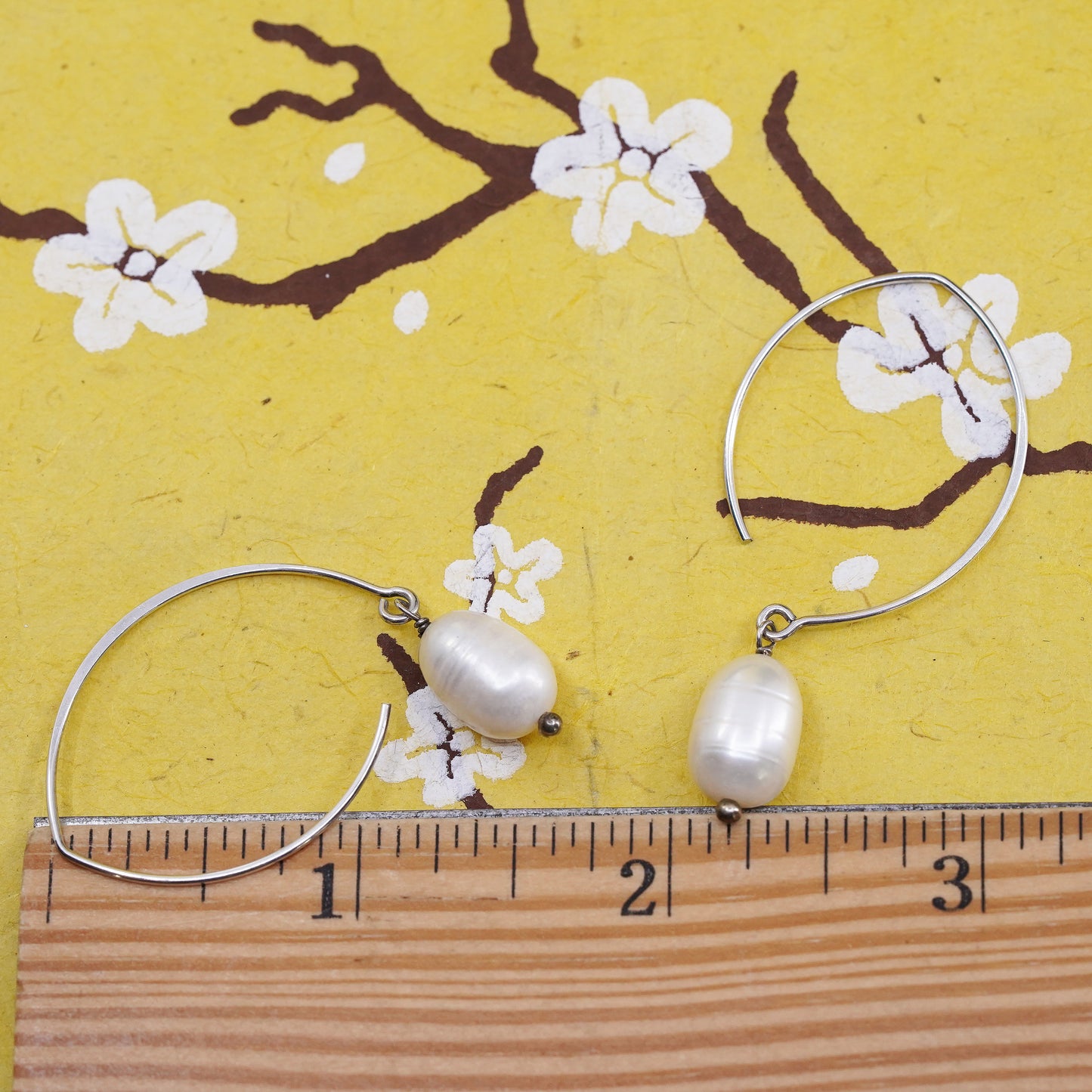 Vintage Sterling silver handmade earrings, 925 hooks with pearl drops