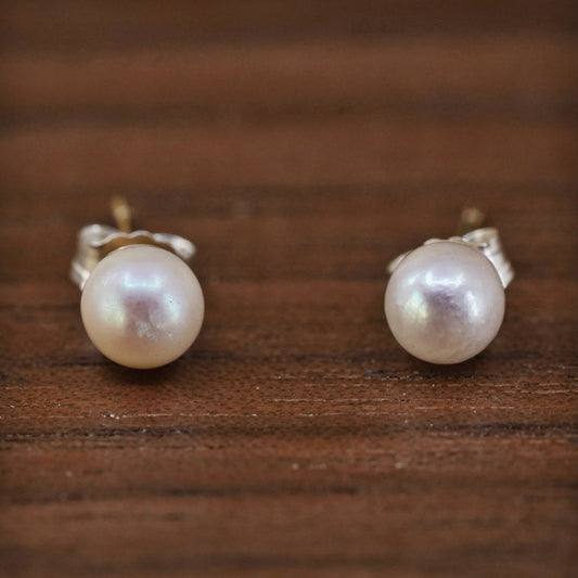 3mm, Vintage 925 Sterling silver handmade studs earrings white pearl