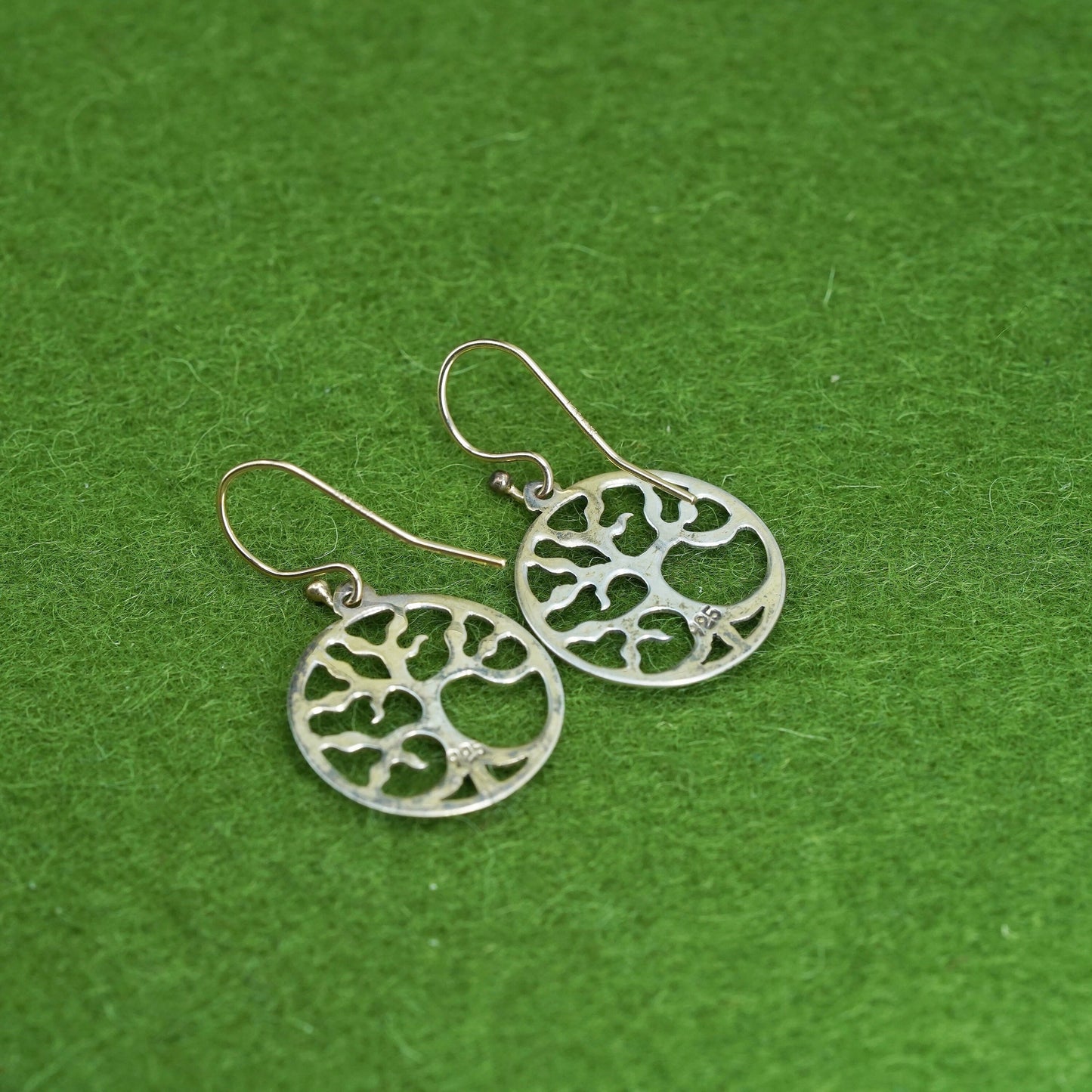 Vintage yellow gold over sterling 925 silver filigree tree earrings