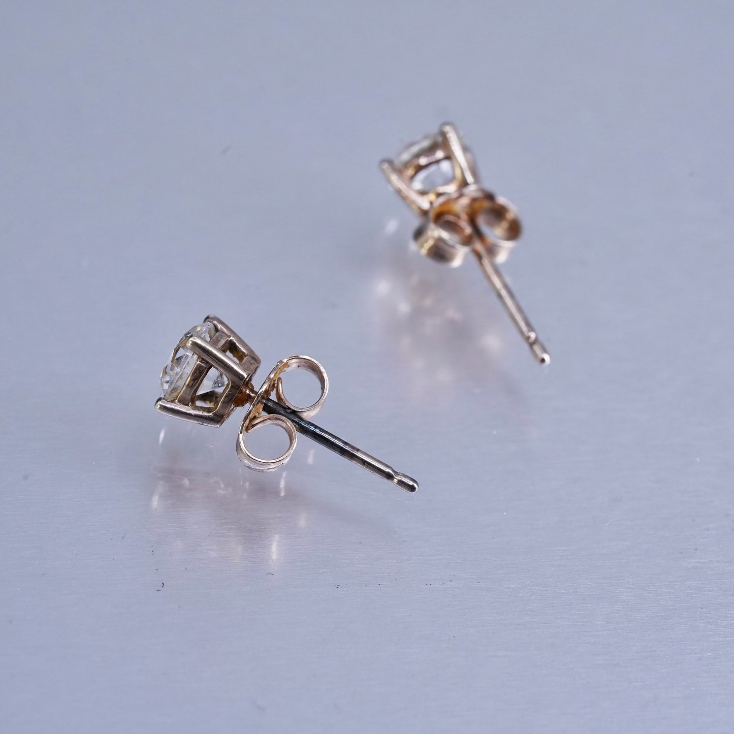 5mm, Vintage rose gold Sterling 925 silver earrings, studs with cz inlay