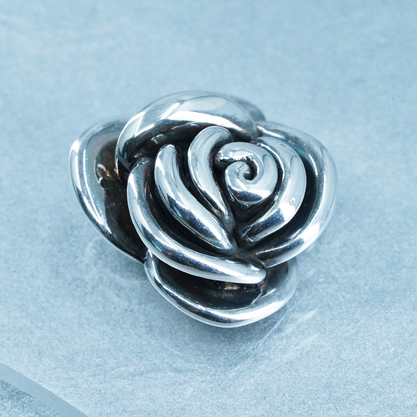 Vintage Sterling silver handmade charm, 925 puffy rose flower pendant