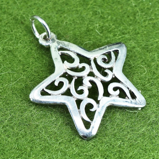 Vintage Sterling silver handmade pendant, filigree 925 silver starfish