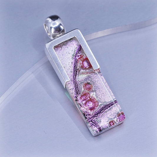 vintage sterling 925 Signed RG pink floral Dichroic glass Pendant