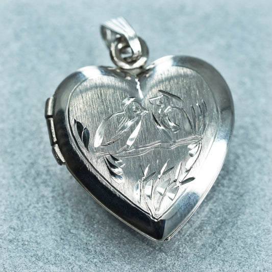 Sterling silver handmade charm, lovebirds 925 heart photo locket “Love Dale"