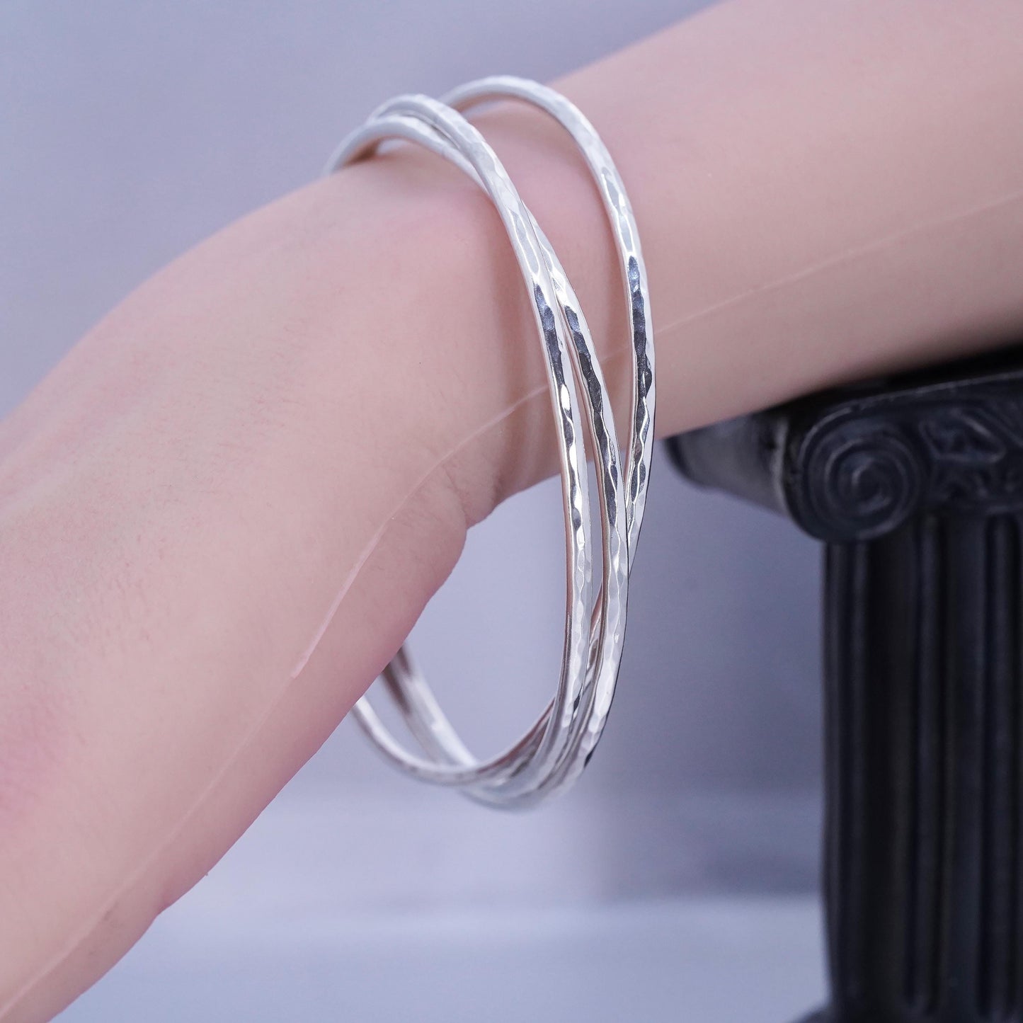 8.5”, VTG Sterling 925 silver bracelet, multi strands entwined slide on bangle