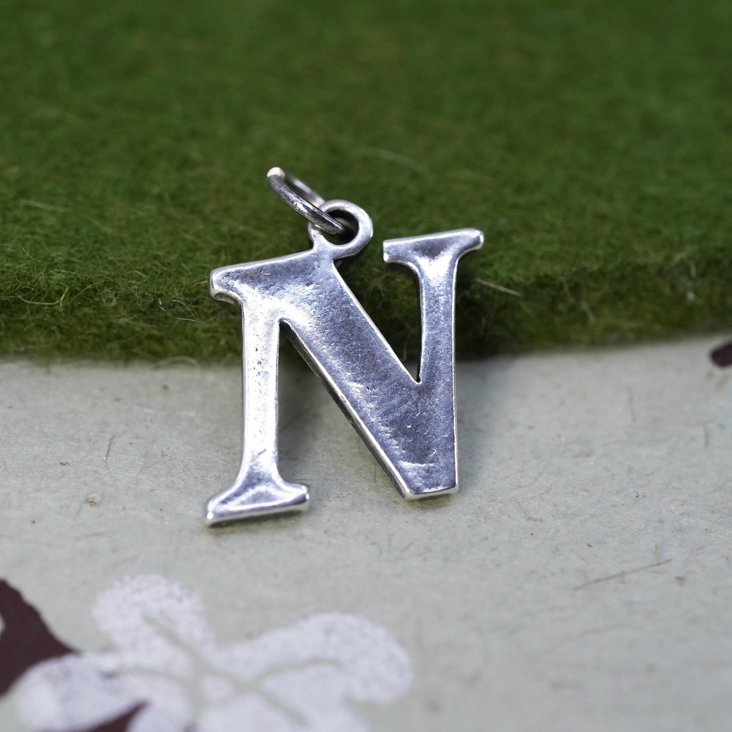 Vintage sterling silver handmade pendant, 925 charm engraved letter “N"