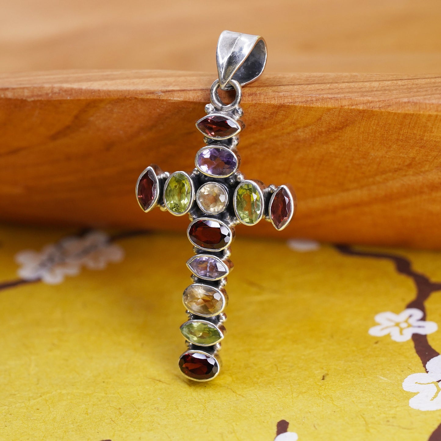 Sterling silver 925 pendant with amethyst ruby peridot citrine cross pendant