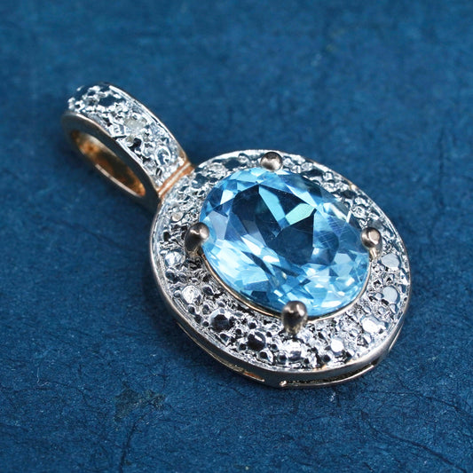 vermeil yellow gold over Sterling 925 silver pendant with blue topaz diamond