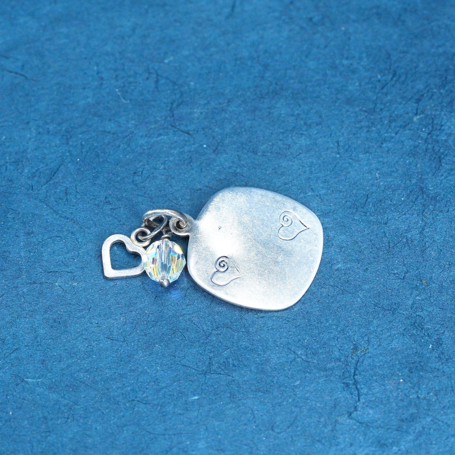 Vintage sterling silver handmade pendant, 925 blank tag charm with heart