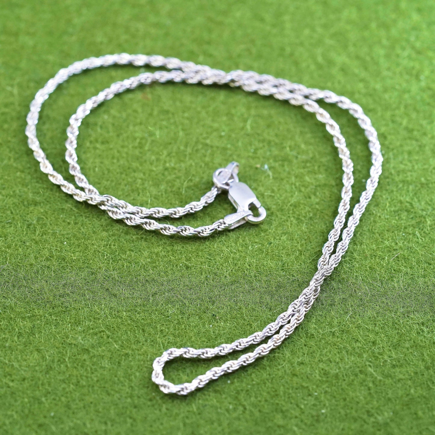 16” 2mm, vintage sterling silver necklace, 925 rope chain