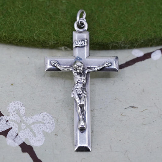 Vintage INRI Sterling silver filigree pendant, 925 cross charm with Jesus