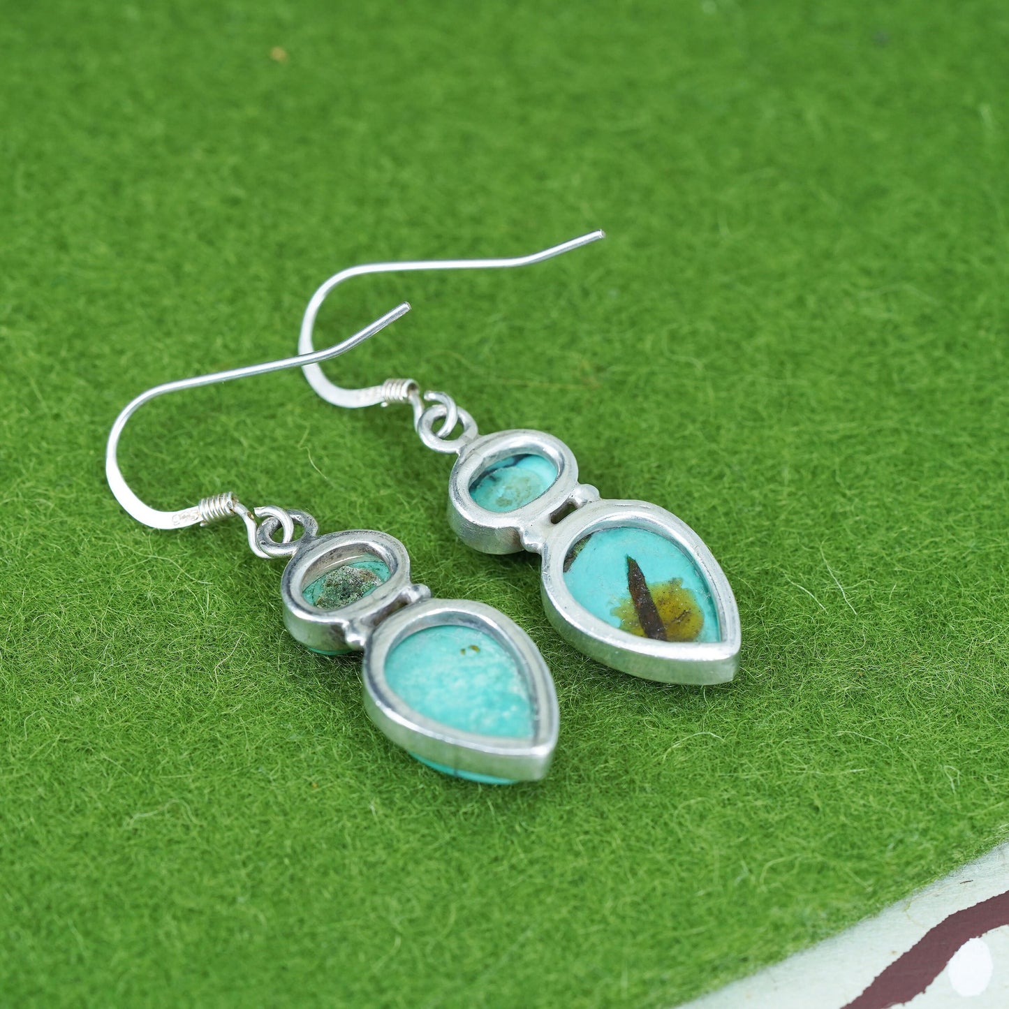 Southwestern sterling silver 925 handmade earrings with teardrop turquoise