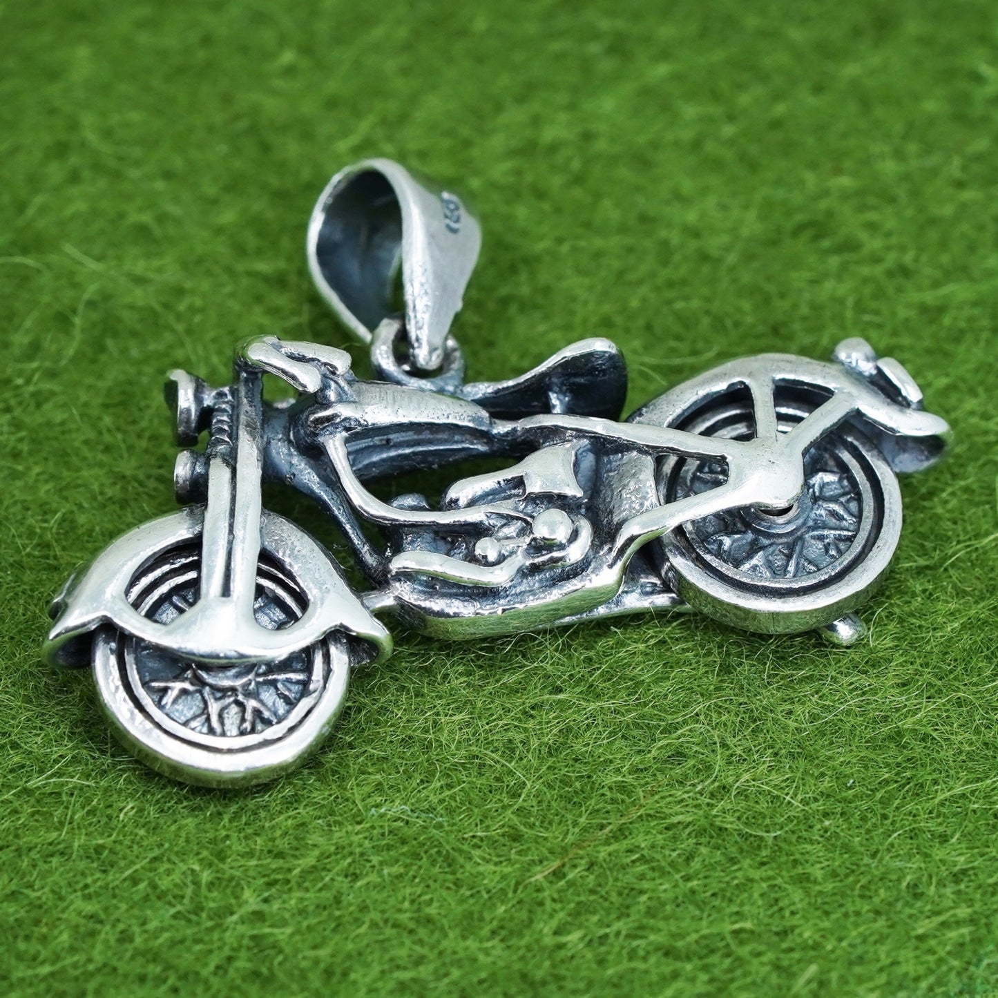 Vintage shube Sterling silver handmade pendant, 925 motorcycles bike Bicycle