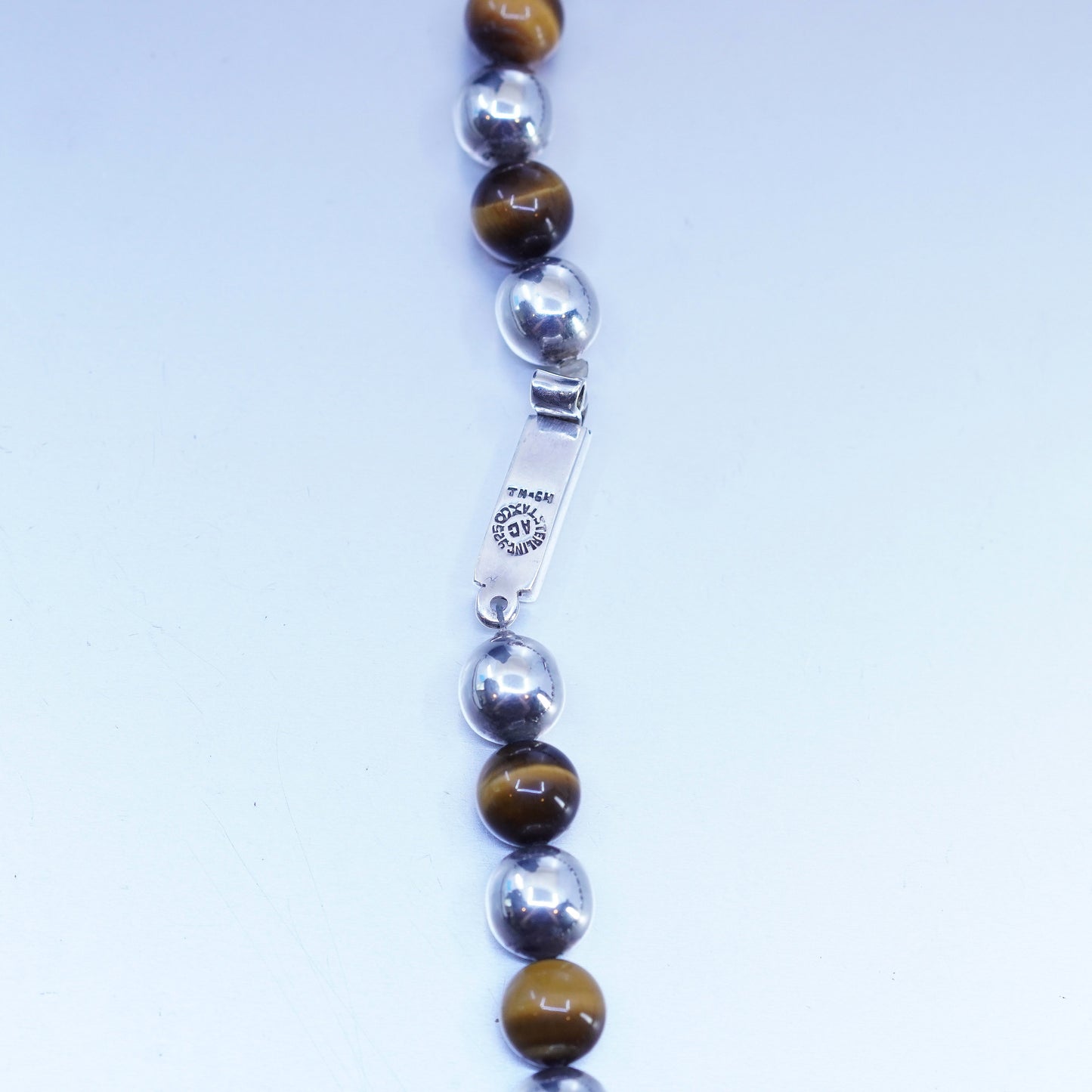 24”, Taxco Mexico Sterling 925 silver necklace with golden tiger eye beads