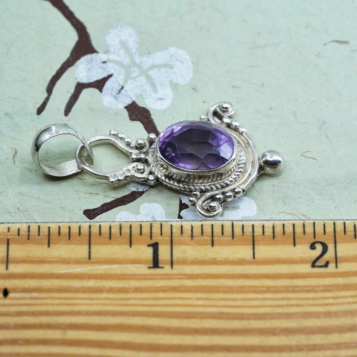 Vintage Sterling 925 silver handmade pendant with amethyst and beads