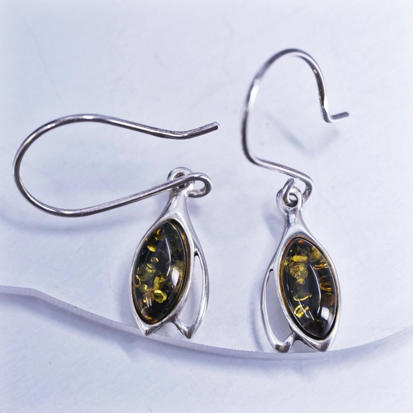 Vintage Sterling 925 silver handmade earrings with teardrop Amber