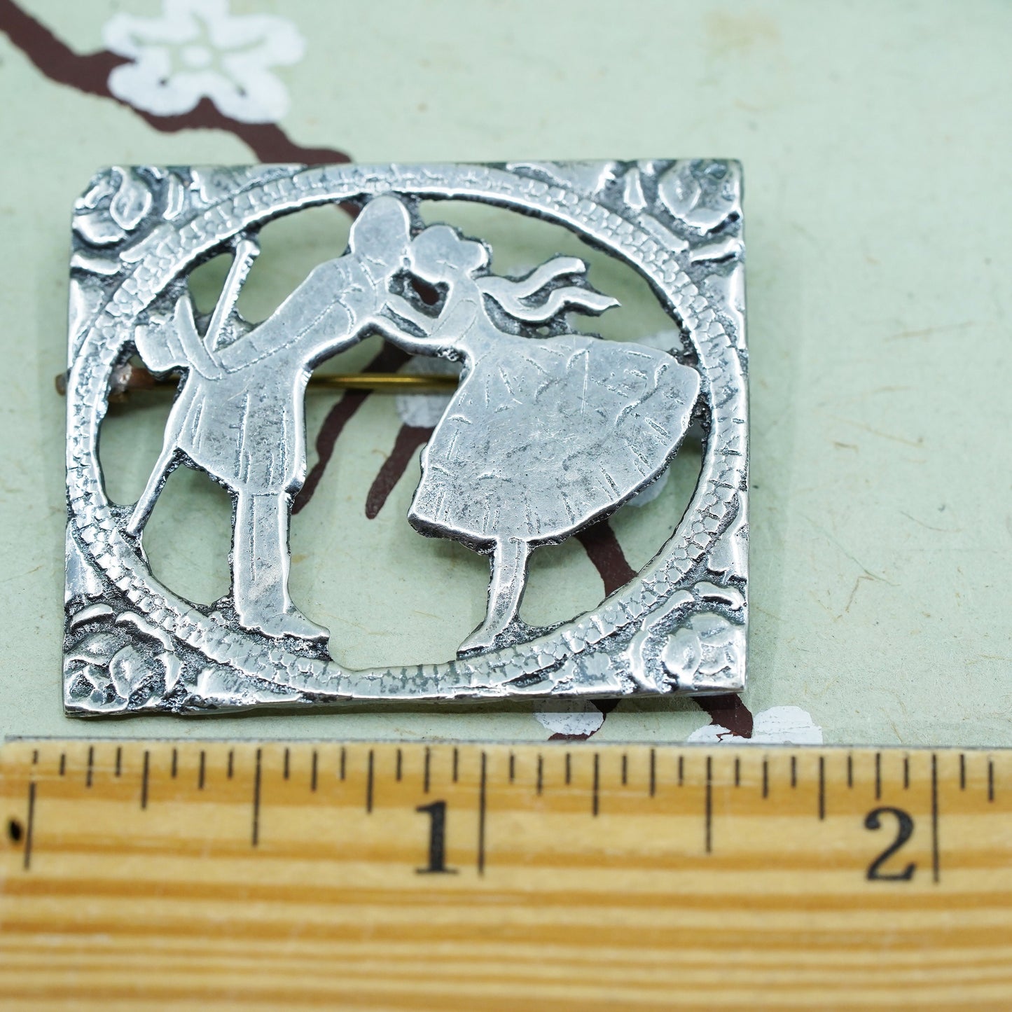 vintage Sterling silver vintage handmade brooch, 925 love story pin