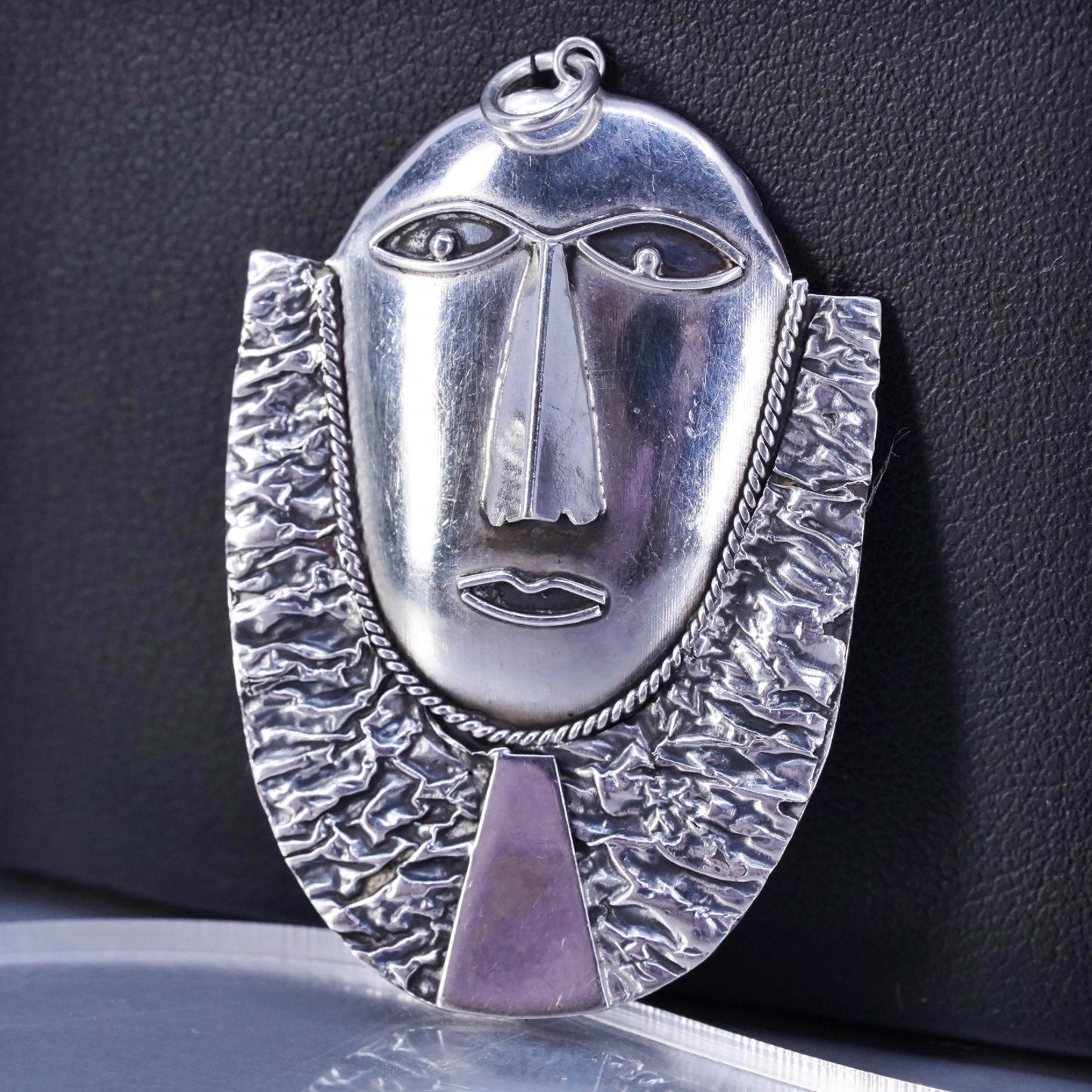 Vintage Sterling 925 silver handmade 925 great stone face charm pendant