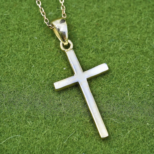 18”, vermeil yellow gold Sterling silver necklace, 925 circle chain cross
