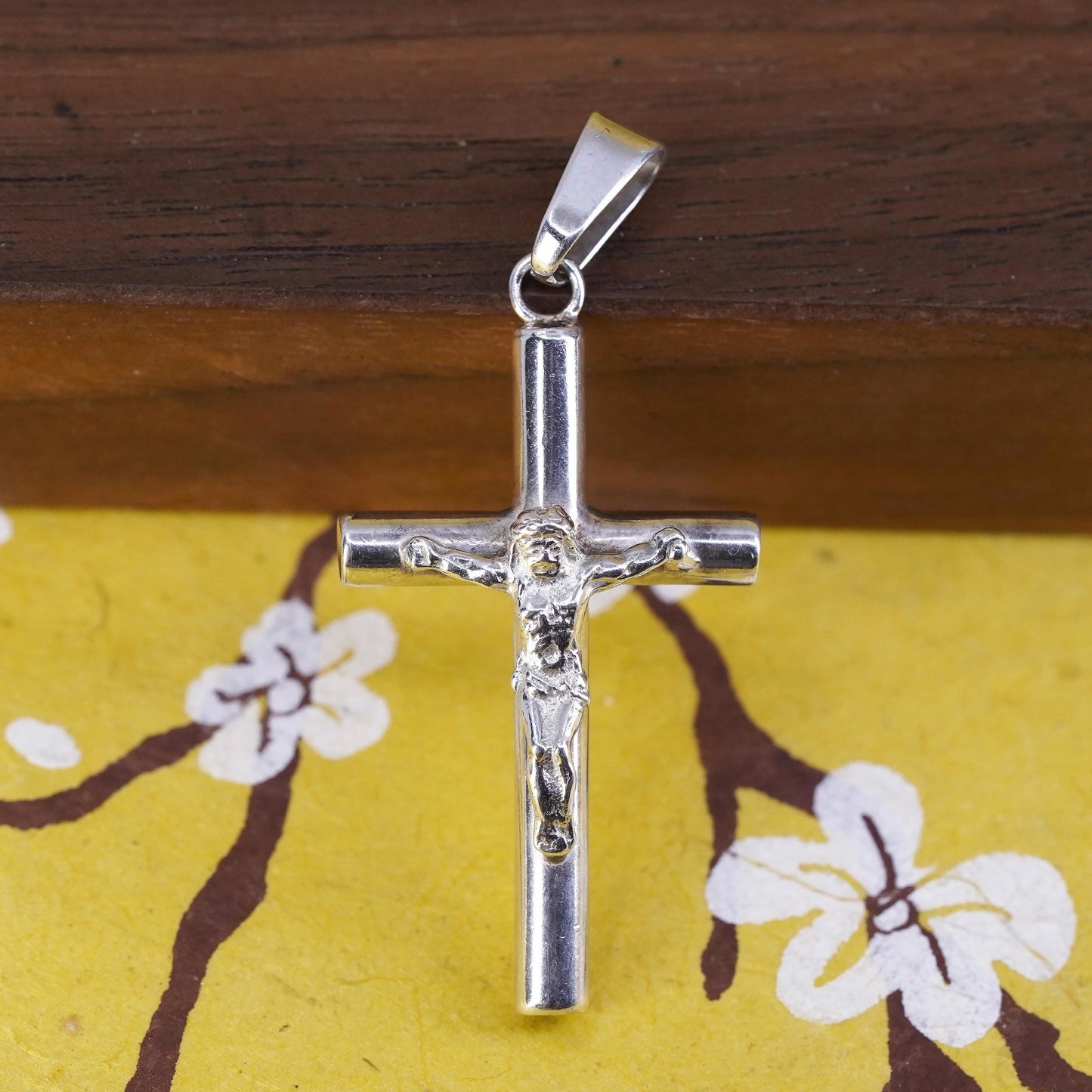 Vintage Sterling silver handmade pendant, huge 925 cross with Jesus