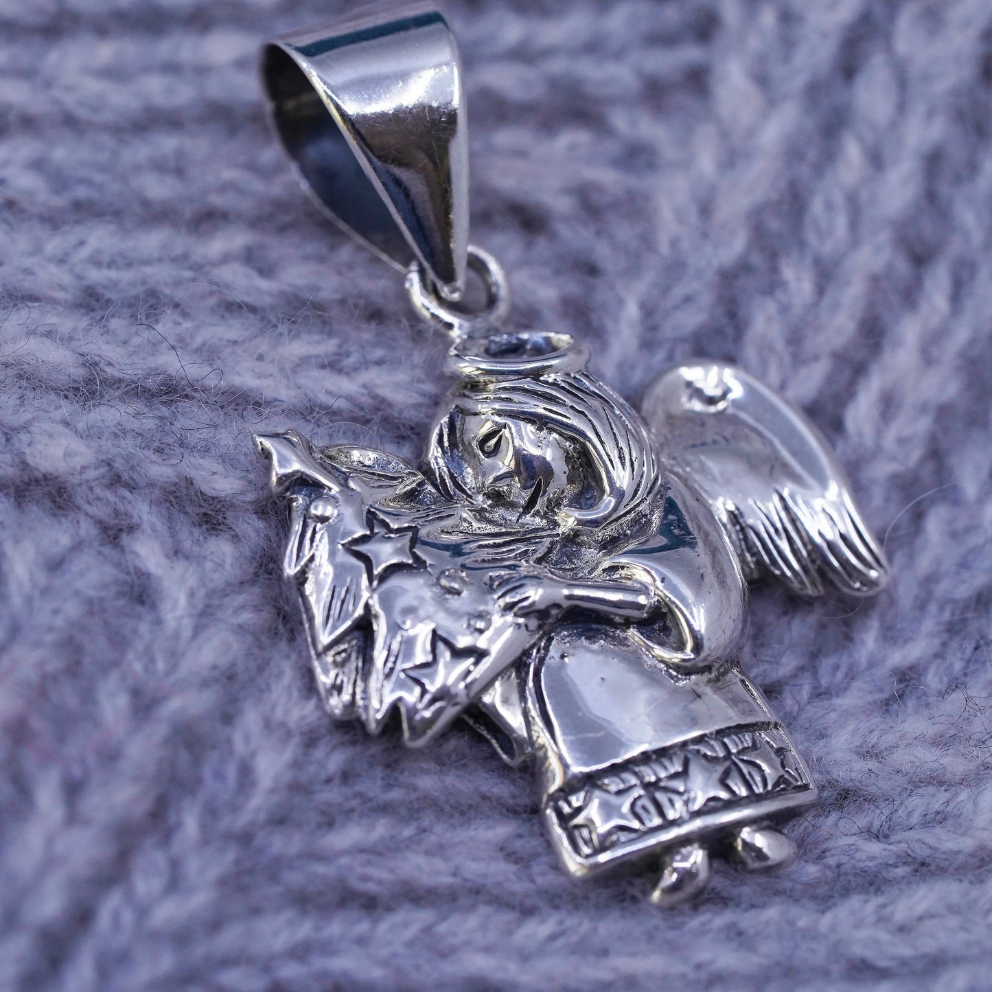 Vintage sterling silver handmade pendant, 925 Angel charm