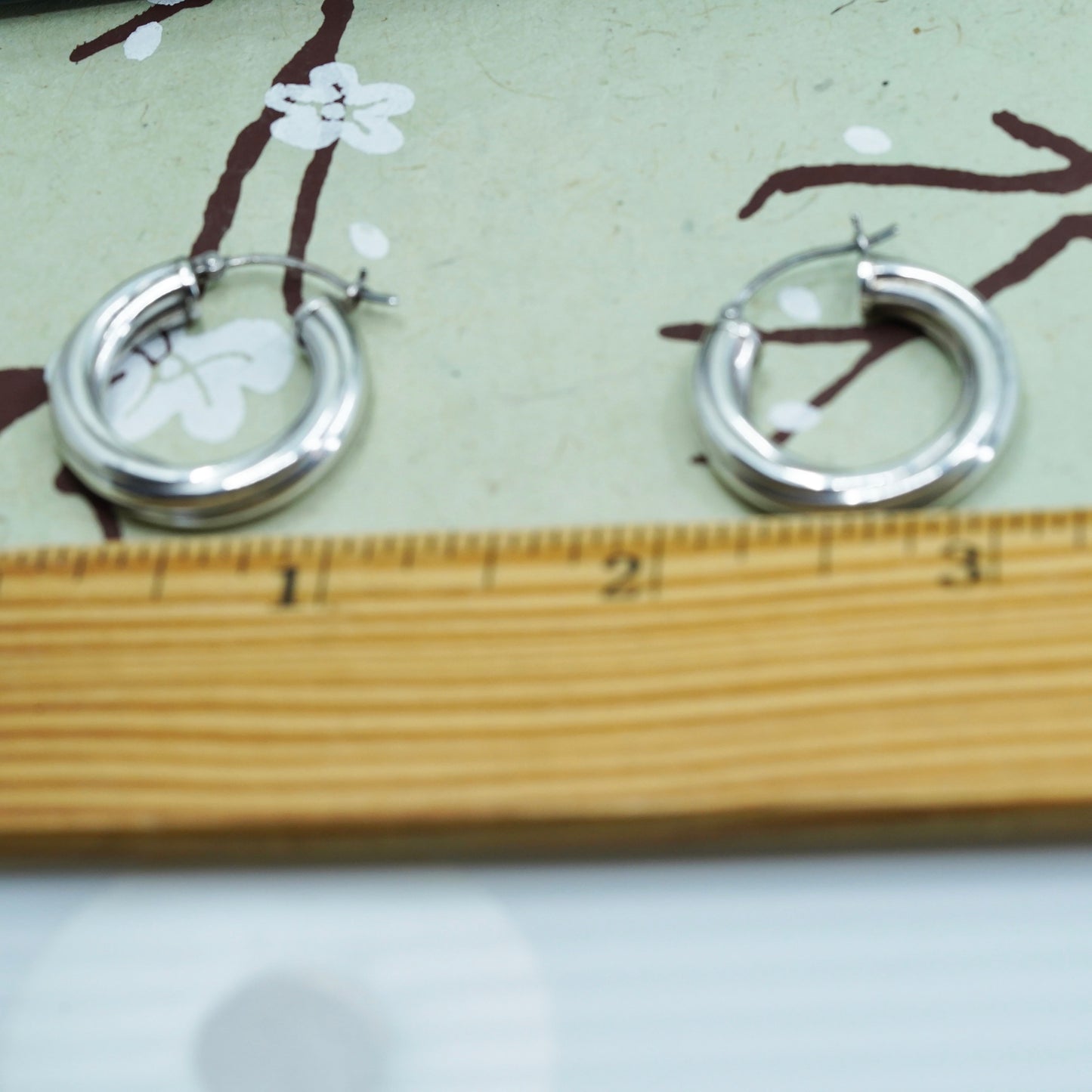 1" Vintage sterling silver bold loop earrings, textured primitive hoops