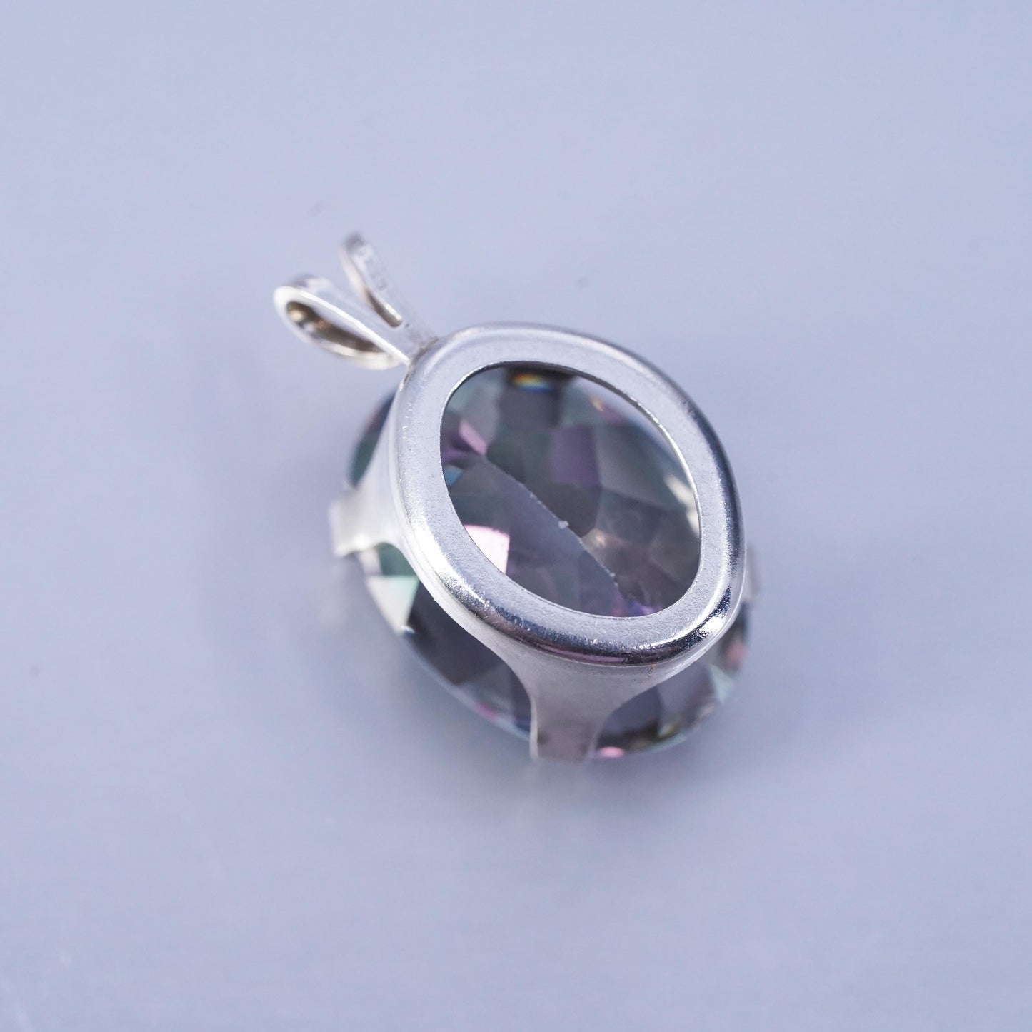 Vintage sterling 925 silver pendant with teardrop rainbow topaz