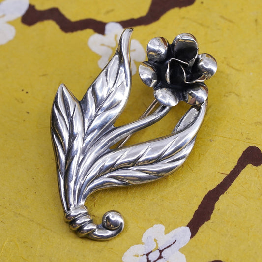 Vintage handmade sterling 925 silver rose flower brooch