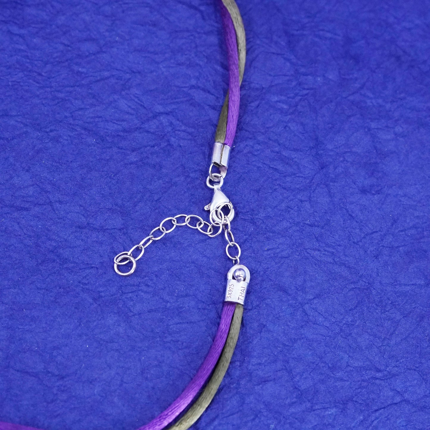 18+2”, Sterling silver 925 handmade necklace, silk chain with amethyst pendant