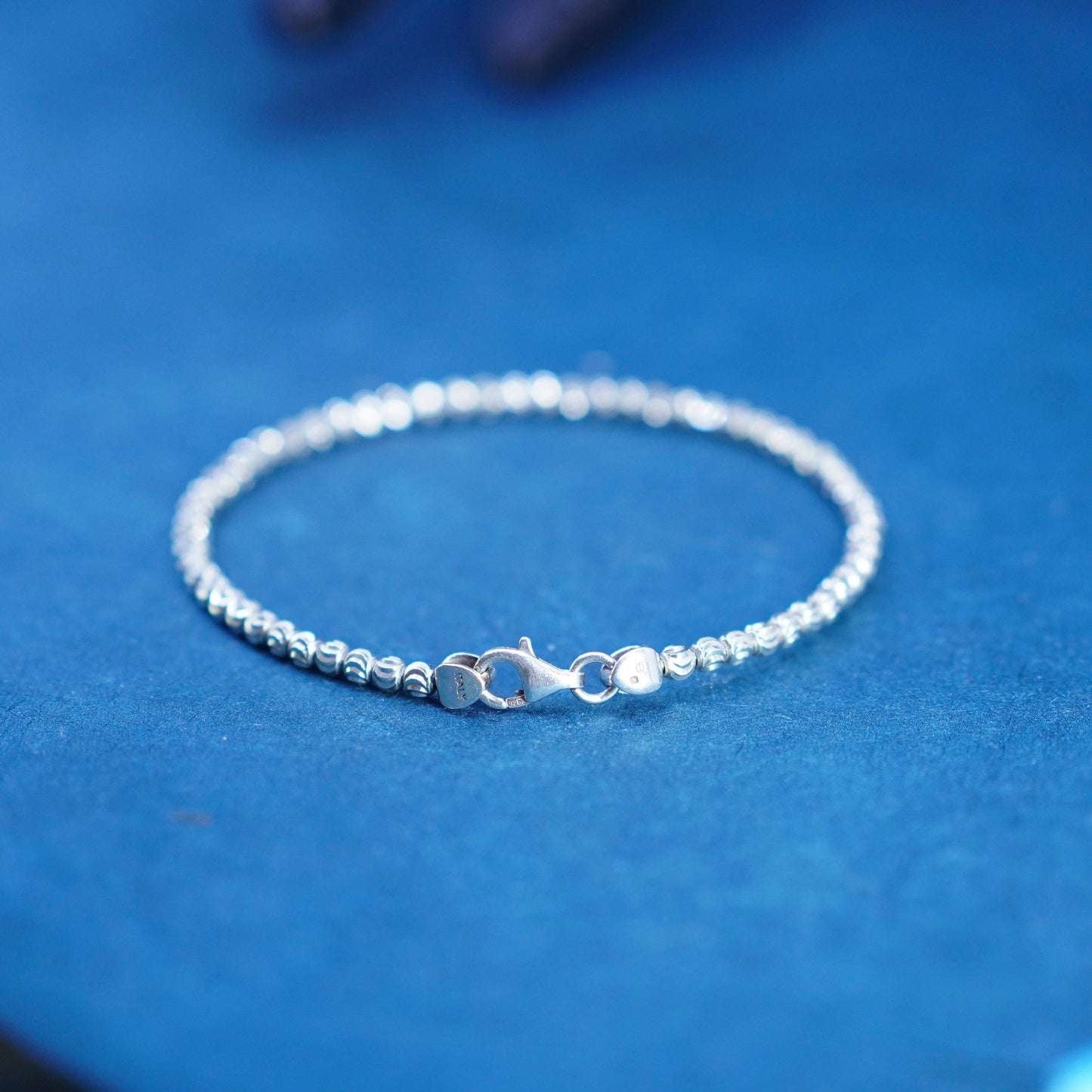 7”, Sterling silver handmade bracelet, 925 bangle with beads