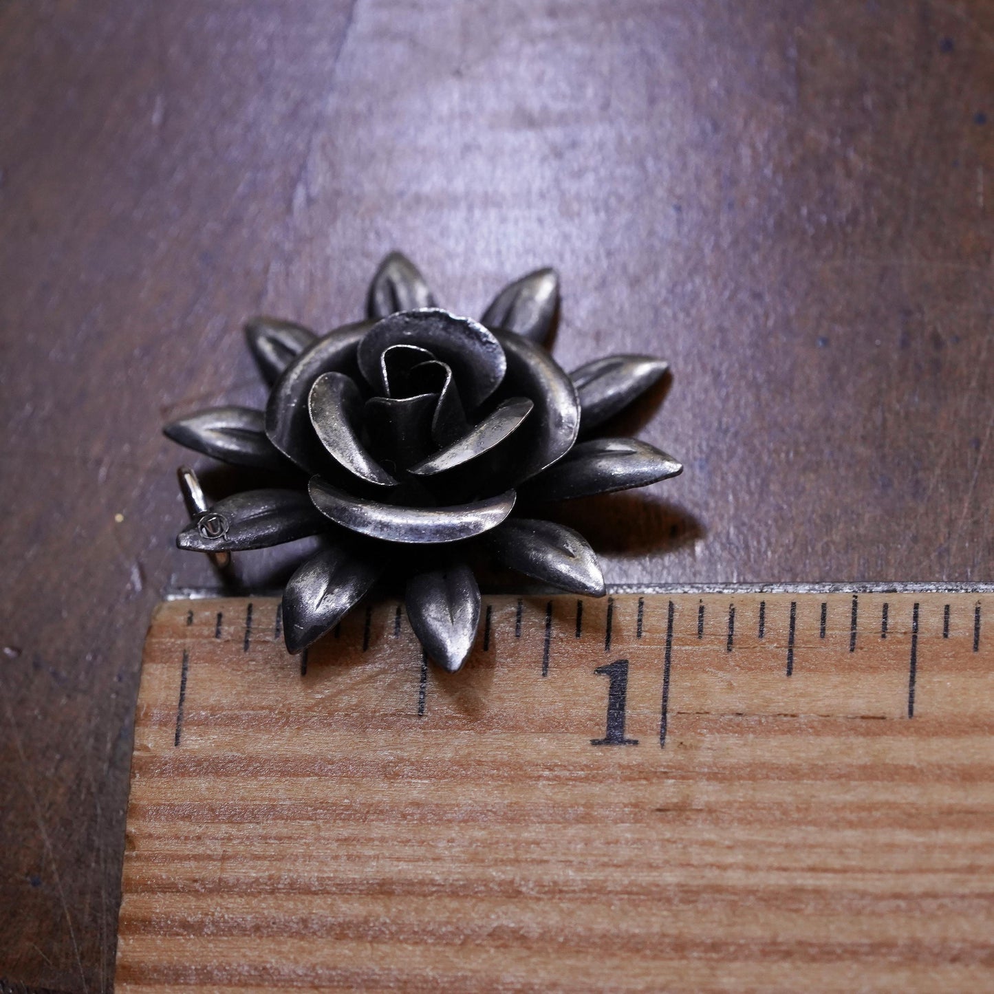 Vintage Sterling silver handmade pendant, mexico 925 rose flower details