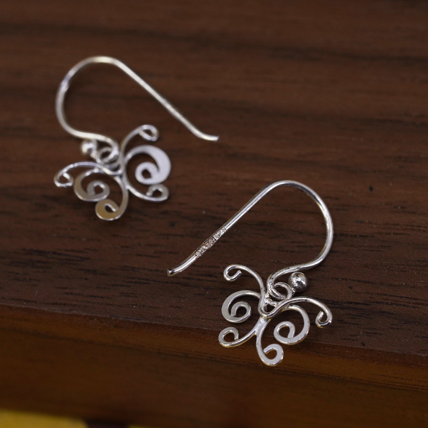 Vintage Sterling silver handmade earrings, 925 filigree butterfly drops