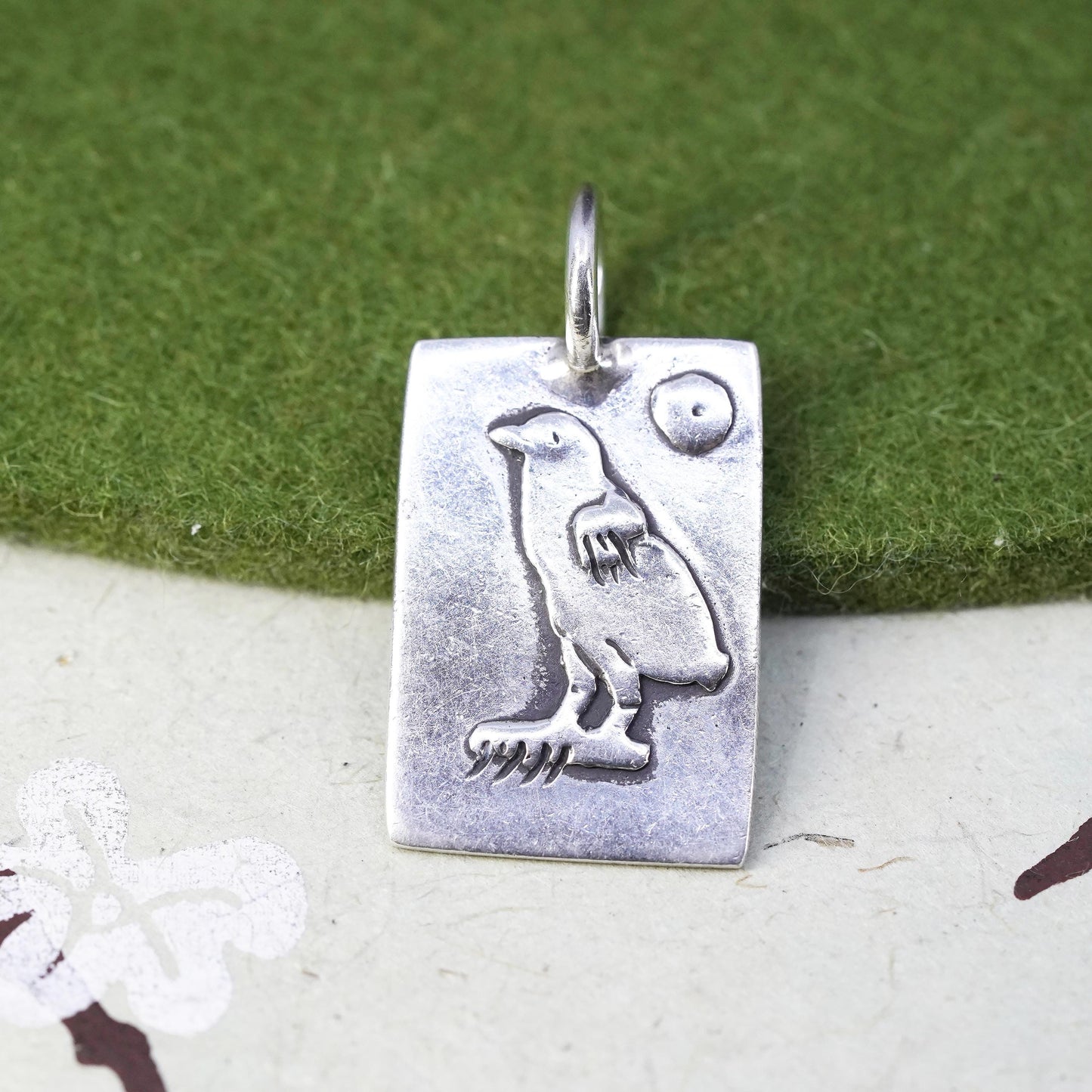 Vintage Native American sterling silver handmade pendant, 925 bird owl tag