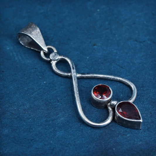 Vintage Sterling 925 silver handmade pendant with teardrop ruby