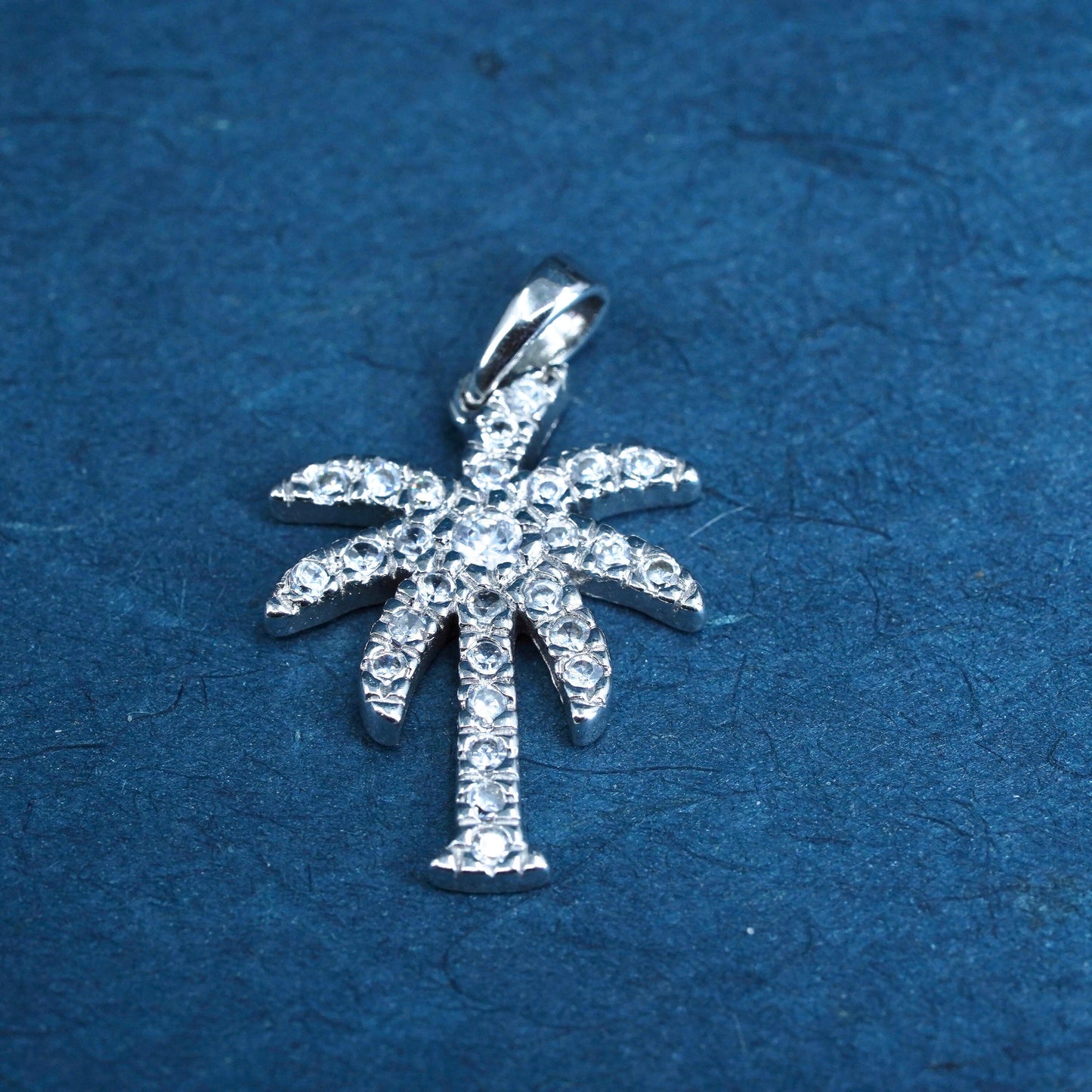 Vintage Sterling silver pendant, 925 palm tree with cluster Cz