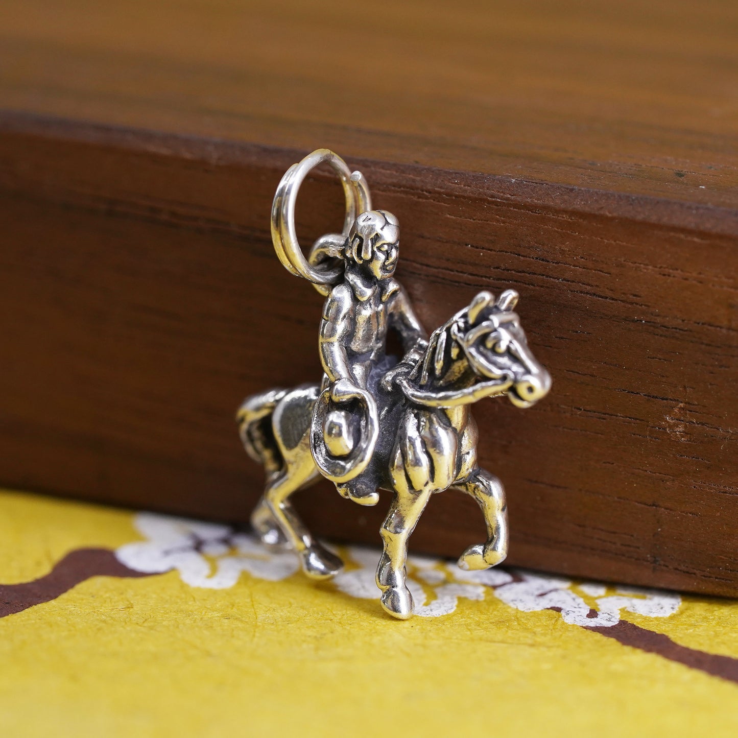 Vintage sterling silver handmade pendant, 925 silver western cowboy with charm