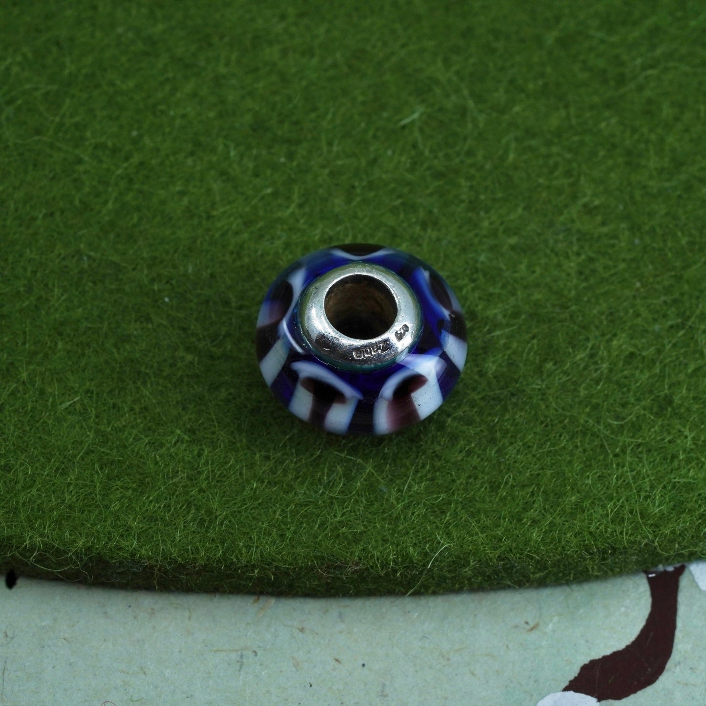 Vintage Sterling silver handmade pendant, 925 blue foiled glass bead charm