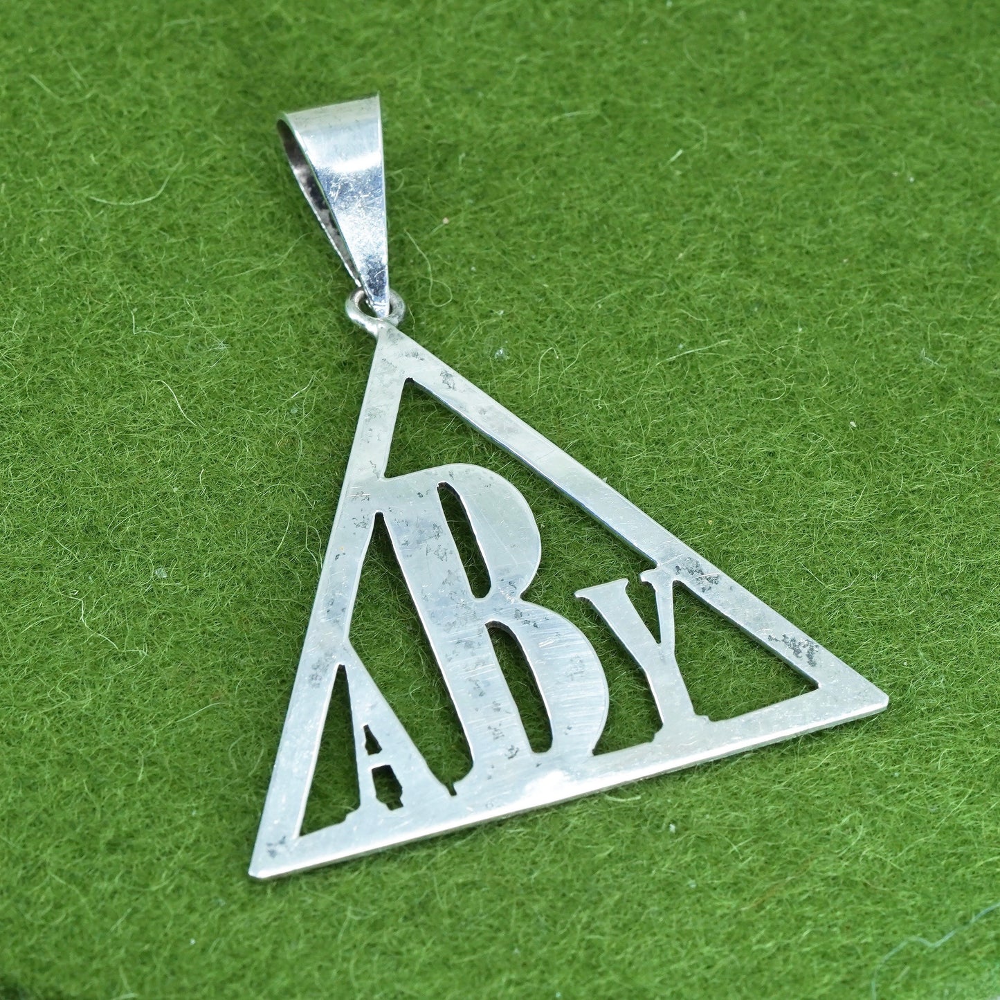 Vintage Sterling silver handmade triangle pendant, 925 name monogram ABY