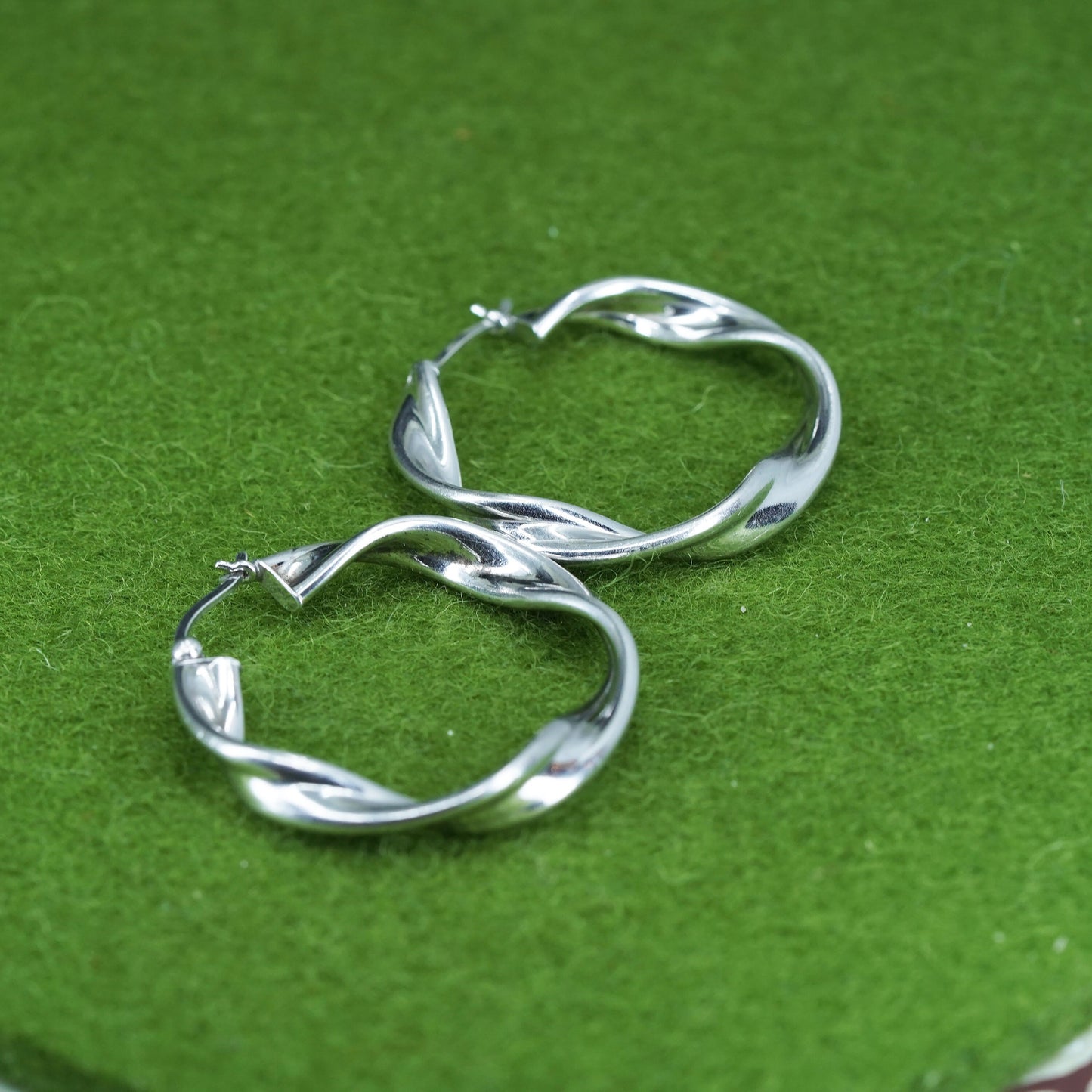 1.25", Vintage sterling silver loop earrings, twisted primitive hoops