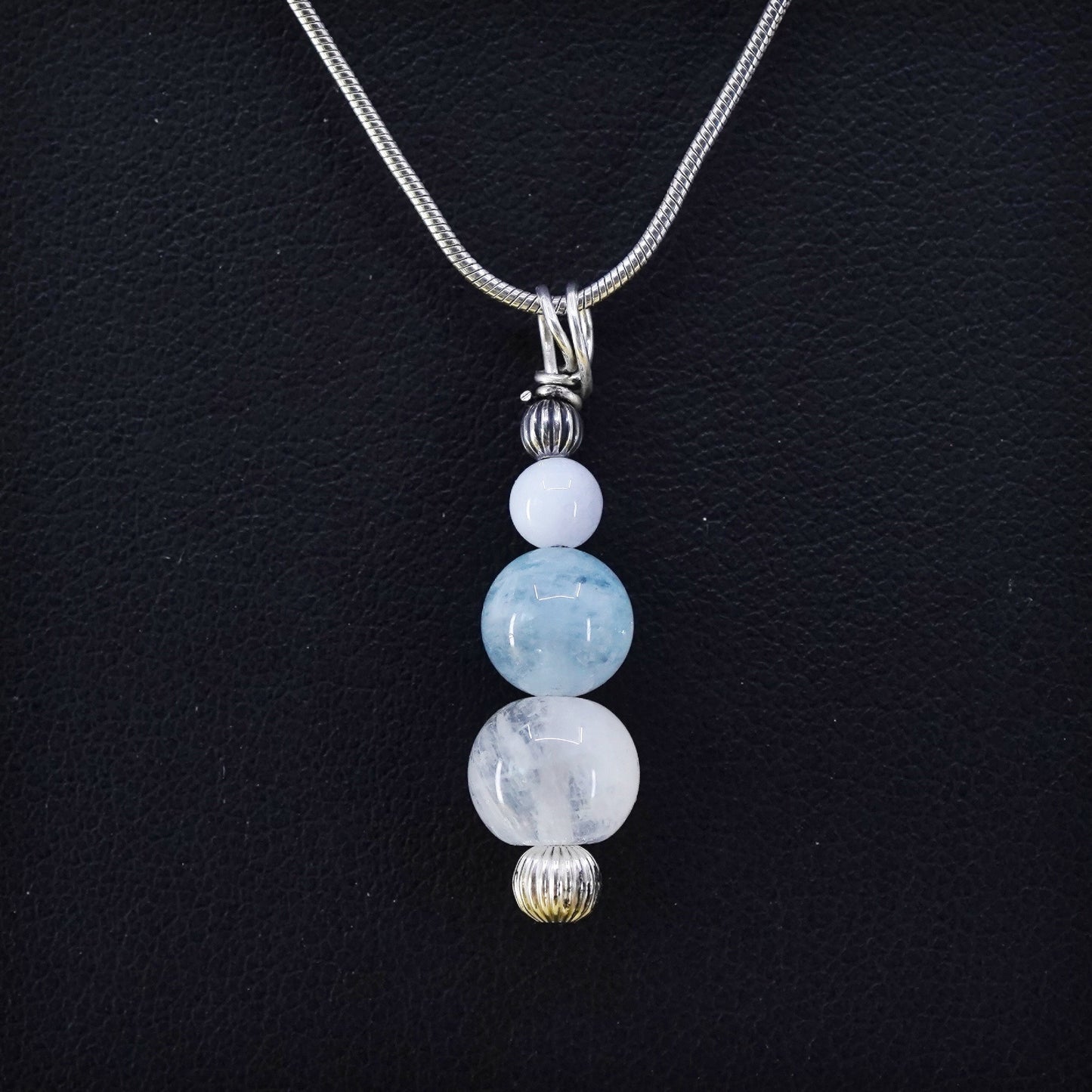 16”, sterling silver handmade necklace, 925 snake chain moonstone beads pendant