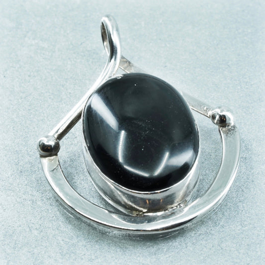 vintage Mexican sterling 925 silver handmade pendant with onyx inlay