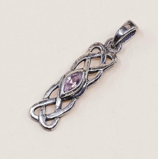 VTG Sterling silver handmade pendant, 925 filigree pendant w/ pink crystal