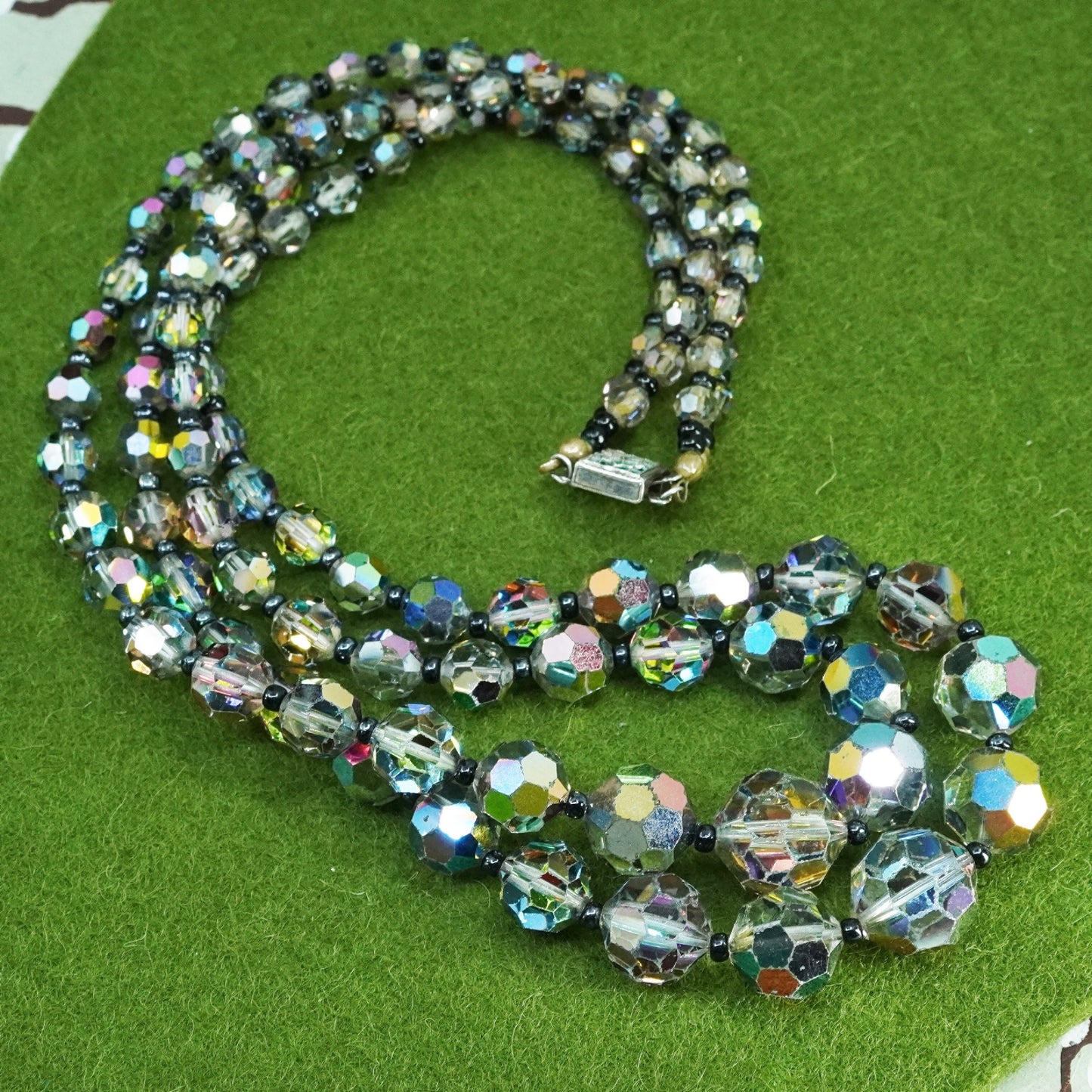 20” handmade colorful crystal beads necklace with sterling 925 silver clasp