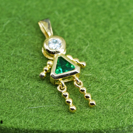 vermeil gold sterling 925 silver birthstone pendant emerald girl figure charm