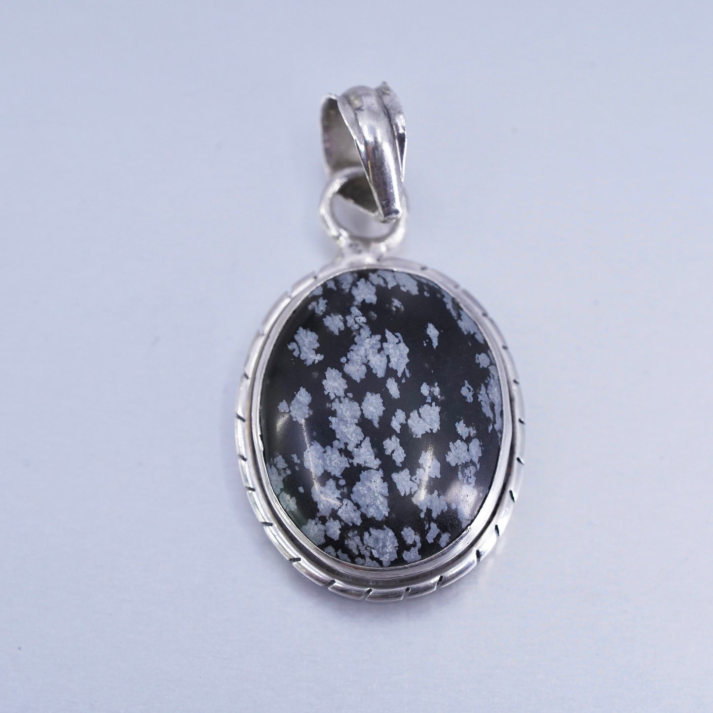 Vintage sterling 925 silver handmade pendant with snowflake onyx