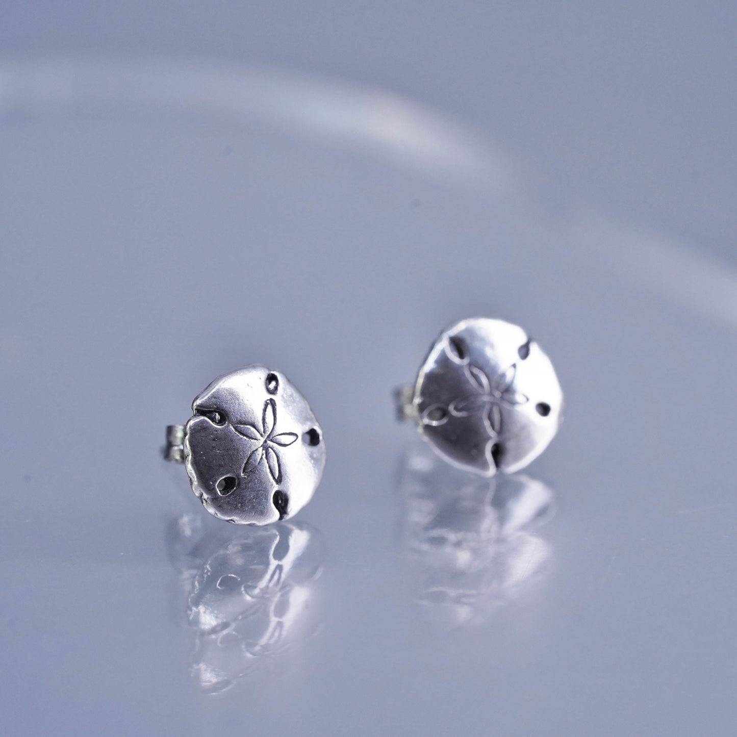 Vintage Sterling 925 silver handmade sand dollar earrings, studs