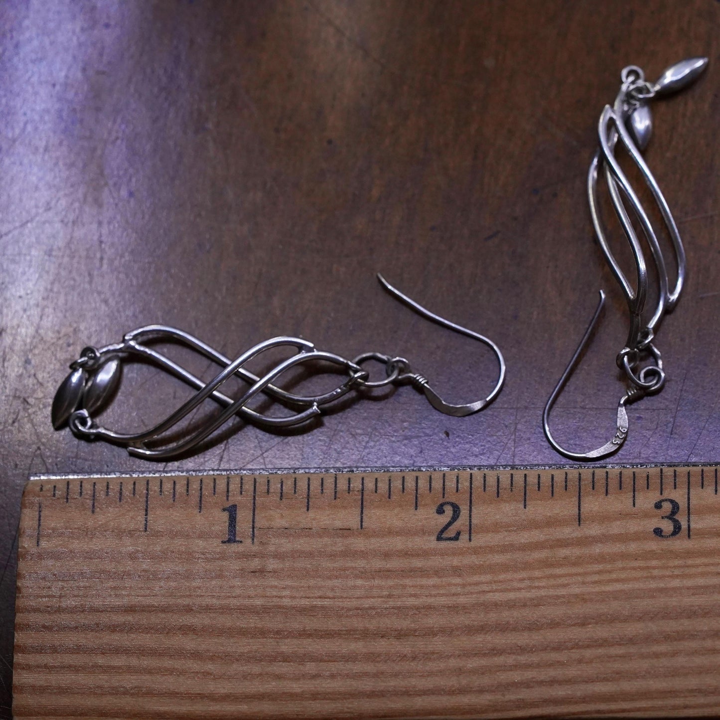 Vintage sterling silver handmade earrings, 925 twisted dangles