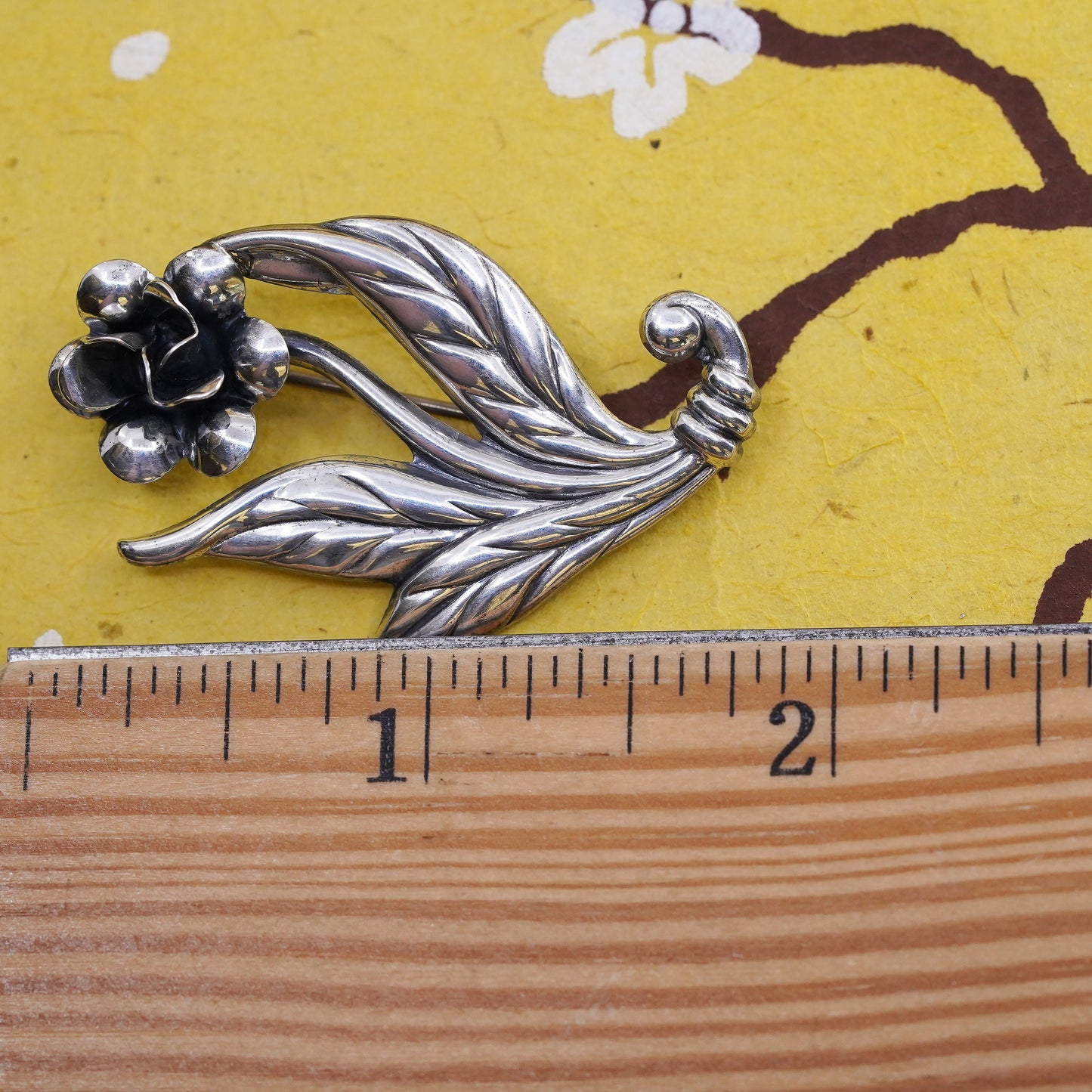 Vintage handmade sterling 925 silver rose flower brooch