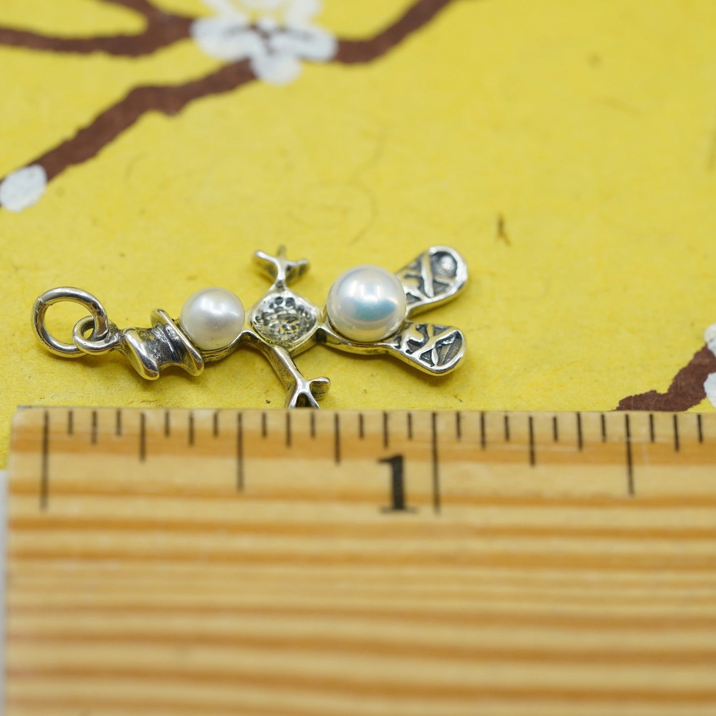 Vintage southwestern Sterling silver 925 handmade snowman charm with pearl