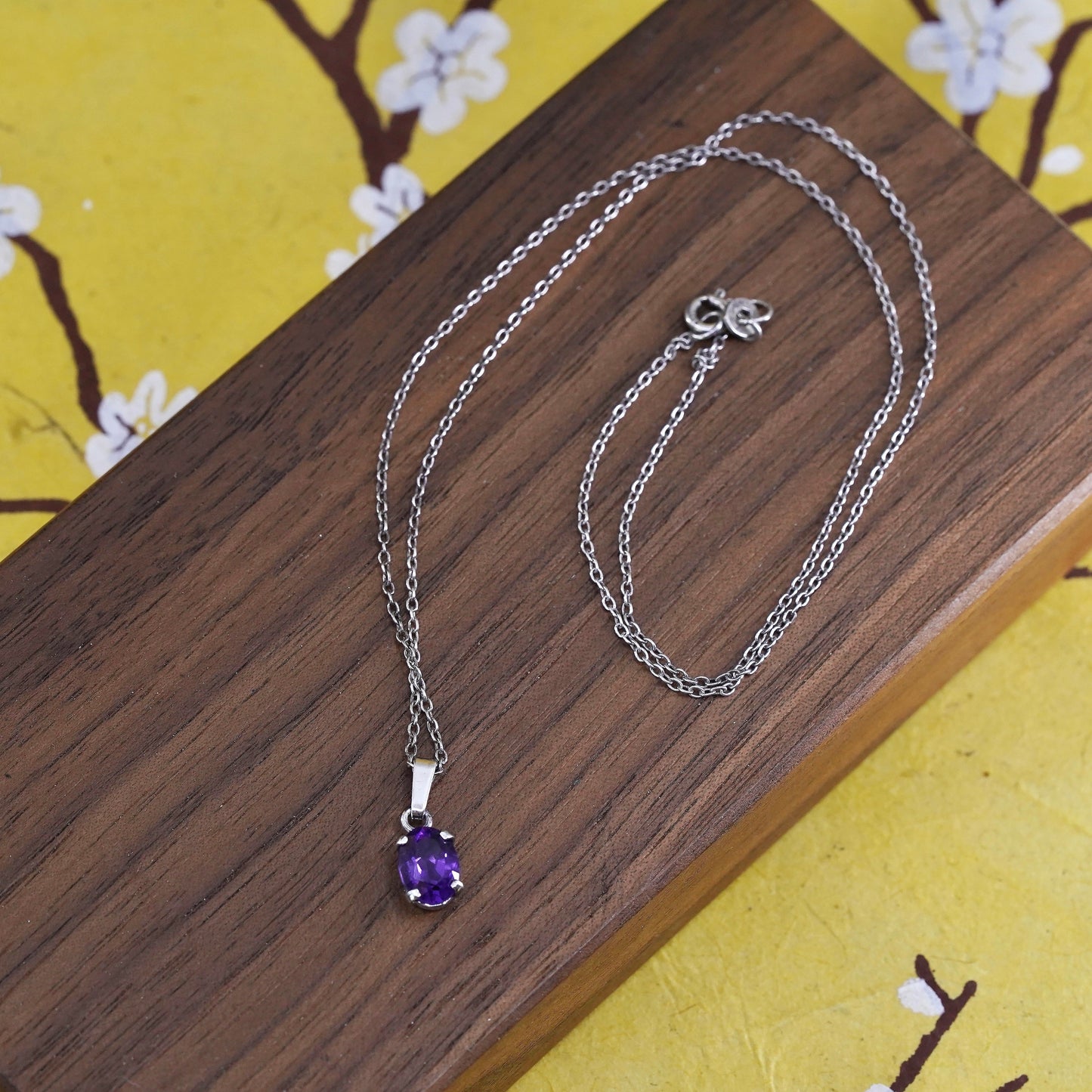 18", sterling silver handmade necklace, 925 circle chain with amethyst pendant